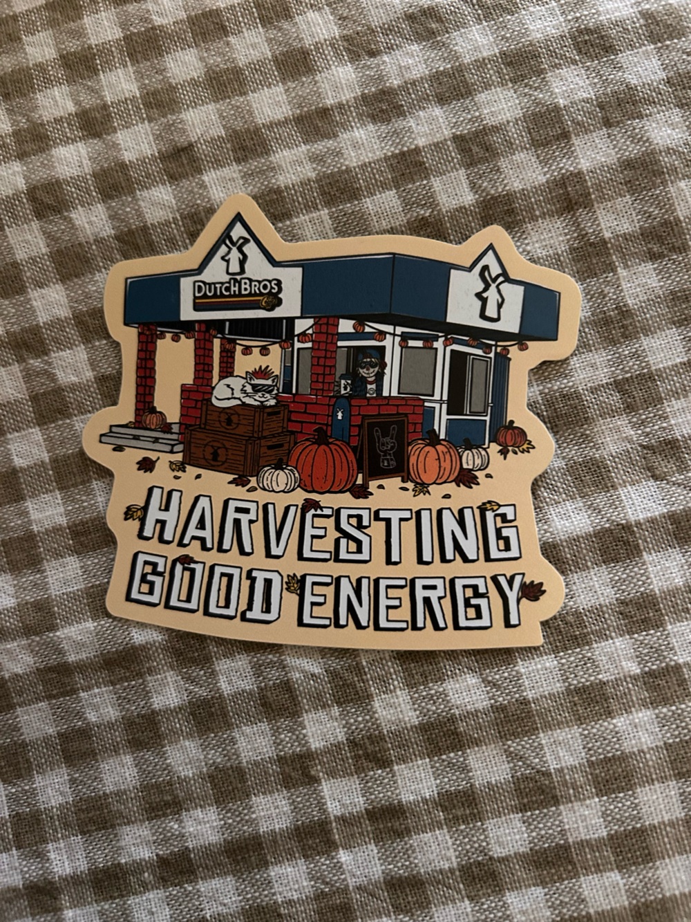 Dutch Bros Harvesting Good Energy Autumn Sticker - Tan/Blue Sticker Drop 9/2/26